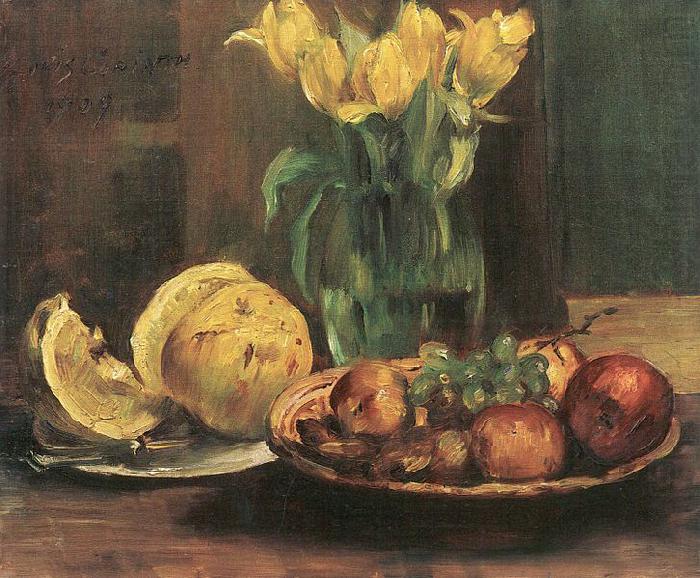 Lovis Corinth Stillleben mit gelben Tulpen, apfeln und Grapefruit china oil painting image